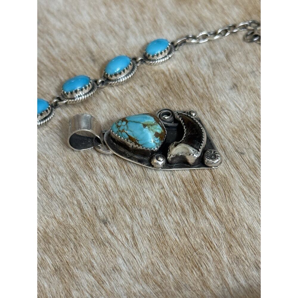 Native Southwest 925 Sterling Silver Number 8 Blue Turquoise Claw Pendant Signed - Picture 7 of 12